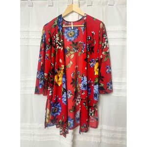 Lime n‎ Chili Womens Red Floral Open Front Kimono Cardigan Botanical Size M